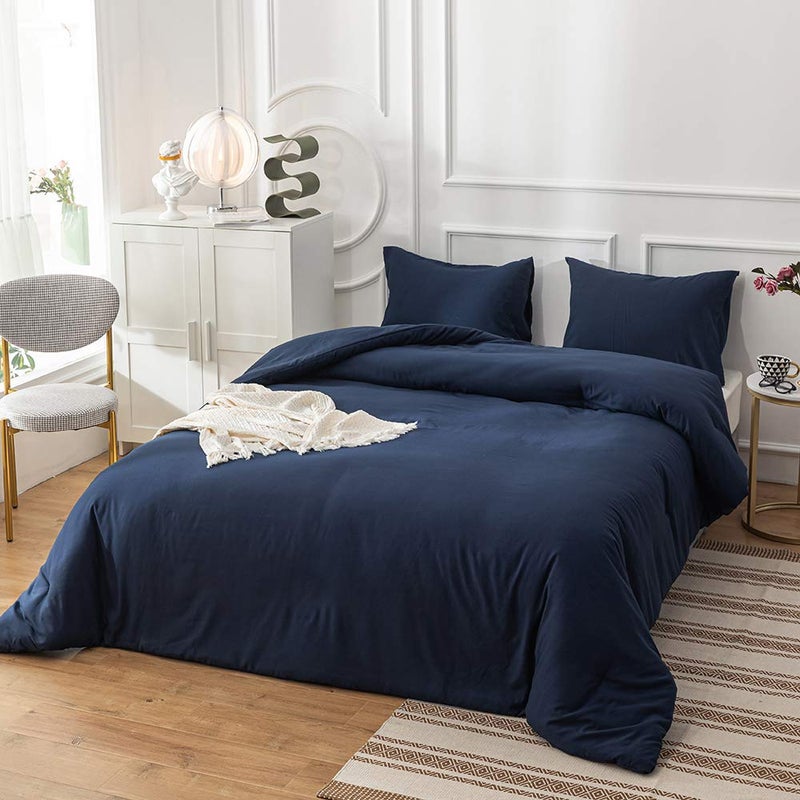 CLOTHKNOW Navy Blue King Size Comforter Set 3Pcs Dark Blue Bedding Comforter Sets Women Men Comforter Blue Comforters with 2 x Pillow Cases - Image 4